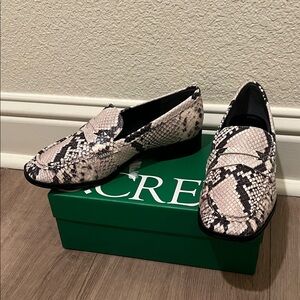 J. Crew Black and Cream Snakeskin Loafers
